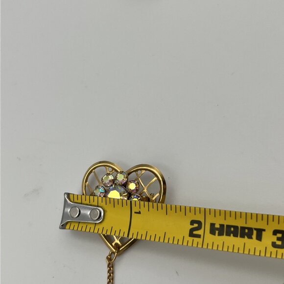 Vintage Aurora Borealis Rhinestone Hearts Gold Tone Chatelaine Chain Pins - Picture 4 of 5